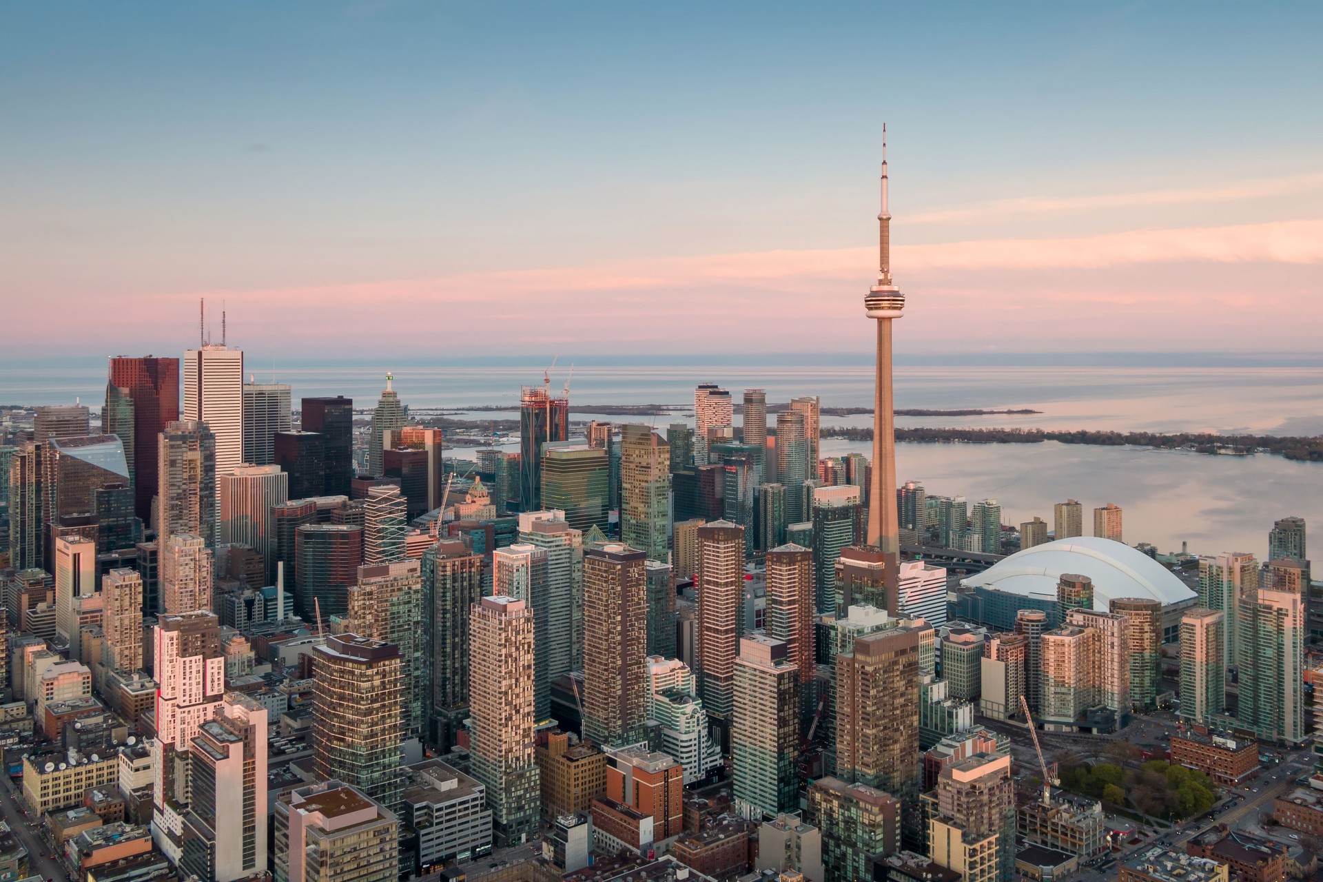 Aerial View of Toronto Financial District at Sunset, Ontario, Canada