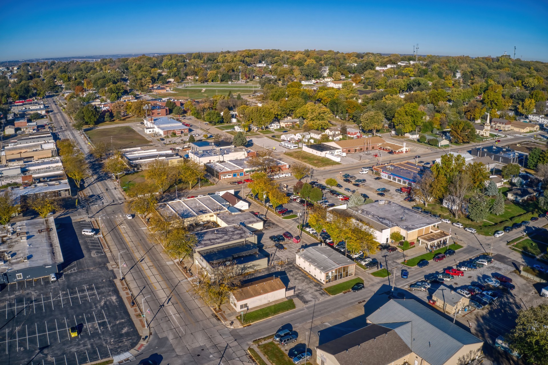 Aerial shot of the Omaha Suburb of Bellevue in Nebraska